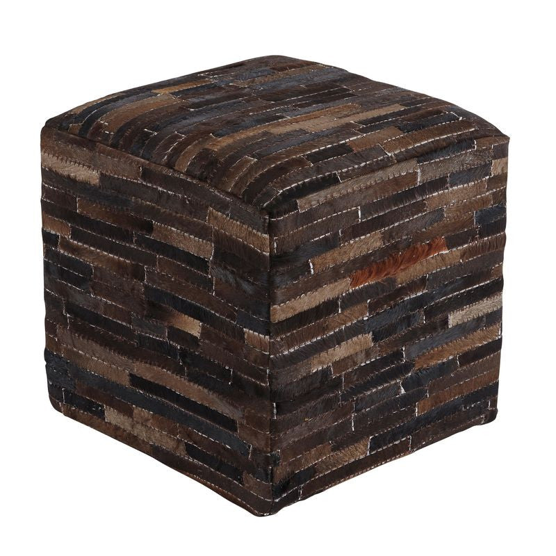 Cowhide Dark Brown Pouf