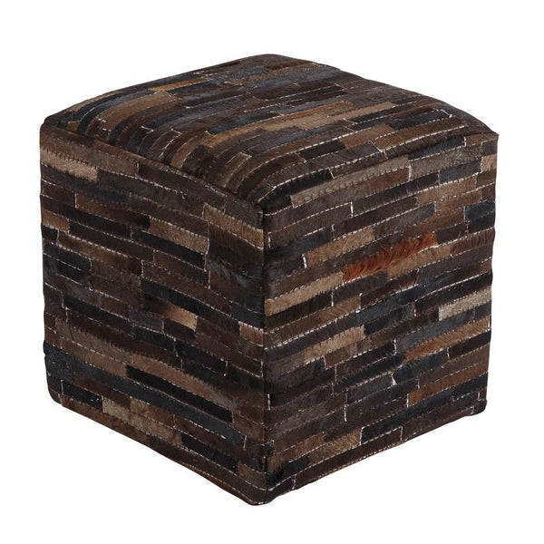 Cowhide Dark Brown Pouf