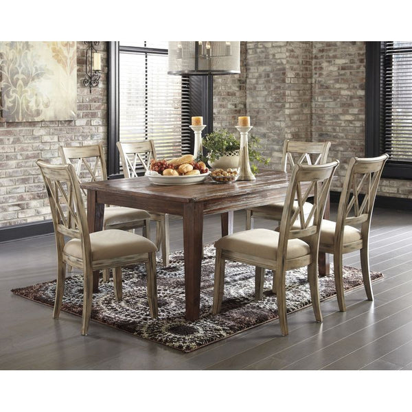 Mestler 7 Piece Brown Table, Tan Chair Dining Set