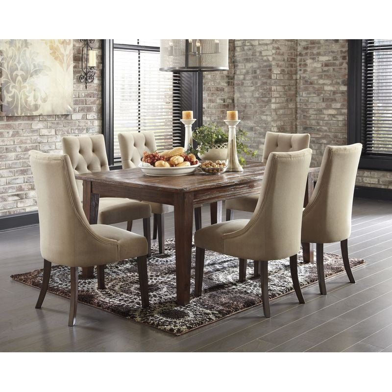 Mestler 7 Piece Brown Table, Upholstered Chair Dining Set