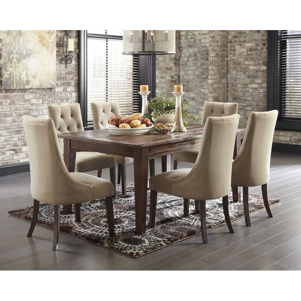 Mestler 7 Piece Brown Table, Upholstered Chair Dining Set