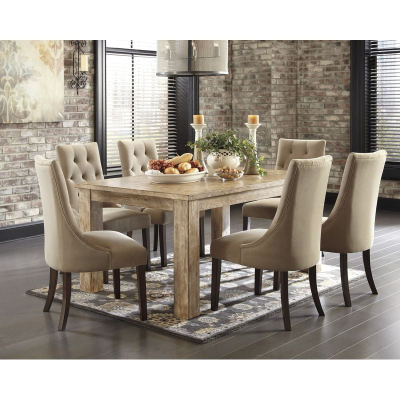 Mester 7 Piece Tan Table, Upholstered Chair Dining Set