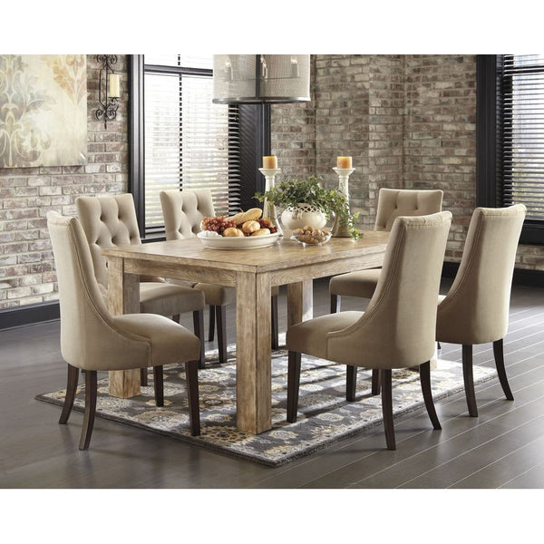 Mester 7 Piece Tan Table, Upholstered Chair Dining Set