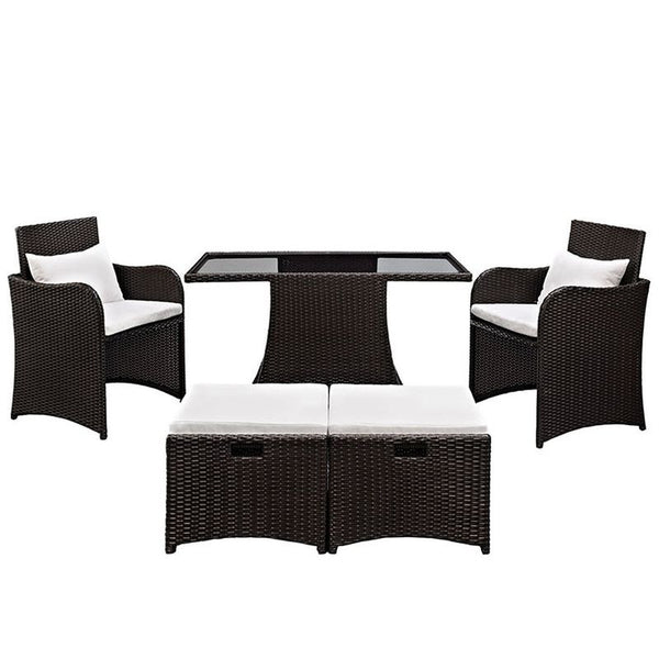 Artesia 5 Piece Outdoor Patio Dining Set in Brown White