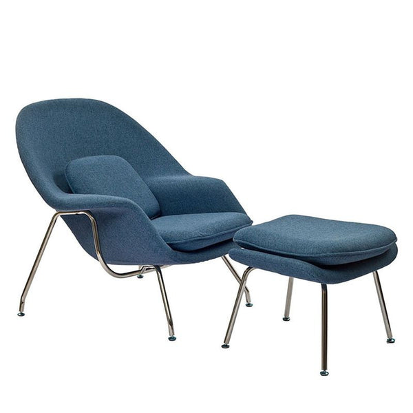 W Fabric Lounge Chair in Blue Tweed by Furniture and Things