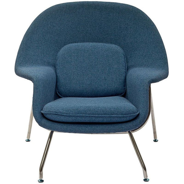W Fabric Lounge Chair in Blue Tweed by Furniture and Things