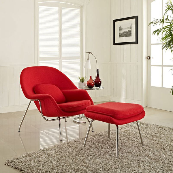 W Fabric Lounge Chair in Red by Furniture and Things