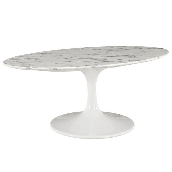 Lippa 42" Oval-Shaped Artificial Marble Coffee Table in White