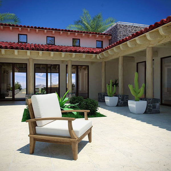 Marina Outdoor Patio Teak Armchair in Natural White