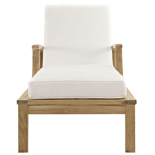 Marina Outdoor Patio Teak Single Chaise in Natural White