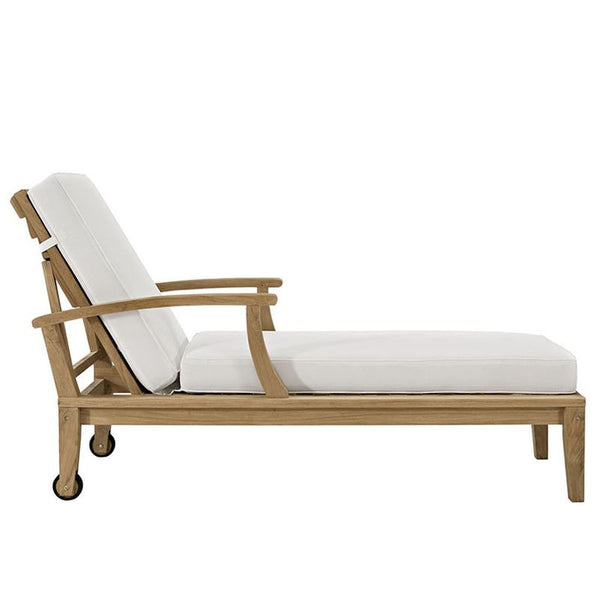 Marina Outdoor Patio Teak Single Chaise in Natural White