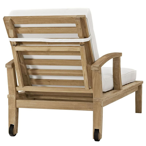 Marina Outdoor Patio Teak Single Chaise in Natural White