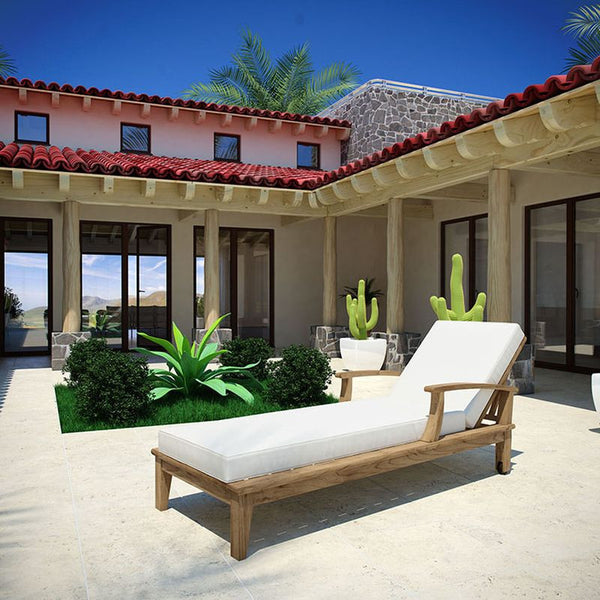 Marina Outdoor Patio Teak Single Chaise in Natural White