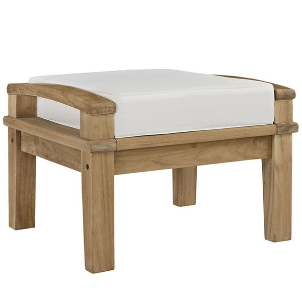 Marina Outdoor Patio Teak Ottoman in Natural White