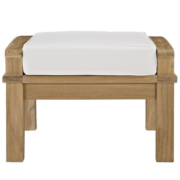 Marina Outdoor Patio Teak Ottoman in Natural White