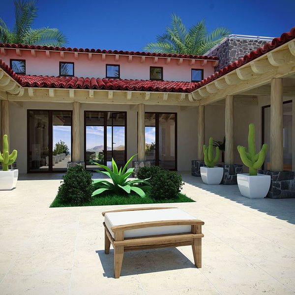 Marina Outdoor Patio Teak Ottoman in Natural White