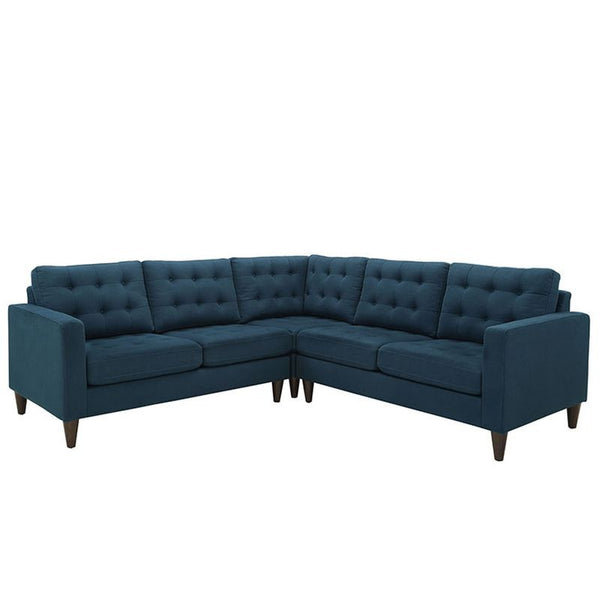 Empress 3 Piece Fabric Sectional Sofa Set in Azure