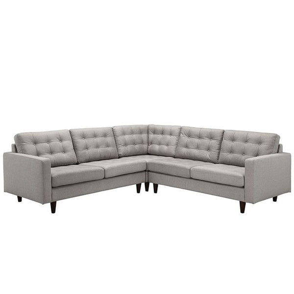 Empress 3 Piece Fabric Sectional Sofa Set in Light Gray