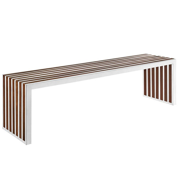 Gridiron Large Wood Inlay Bench in Walnut