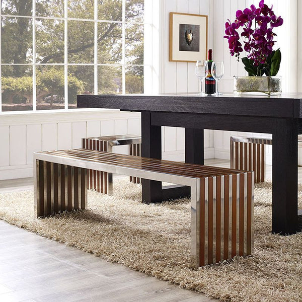 Gridiron Large Wood Inlay Bench in Walnut