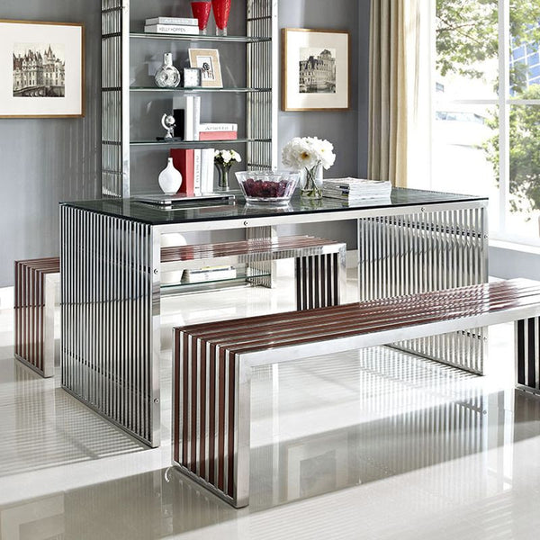 Gridiron Large Wood Inlay Bench in Walnut