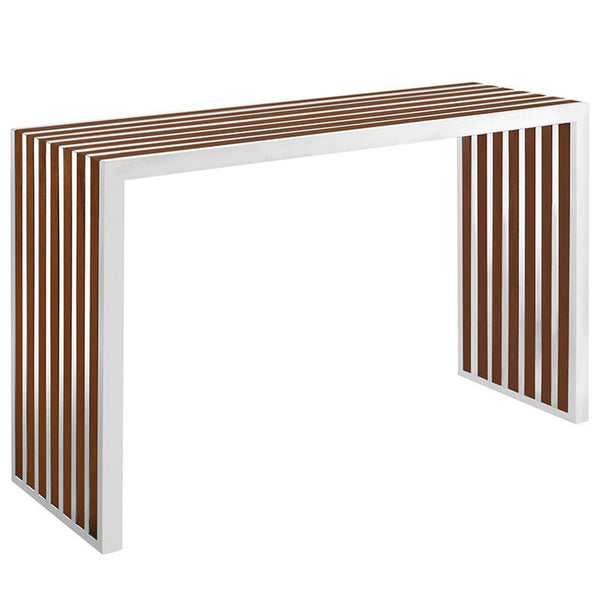 Gridiron Wood Inlay Console Table in Walnut