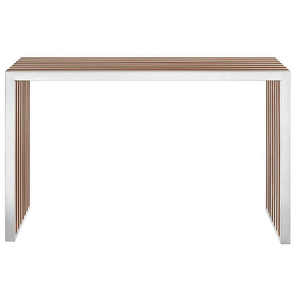 Gridiron Wood Inlay Console Table in Walnut