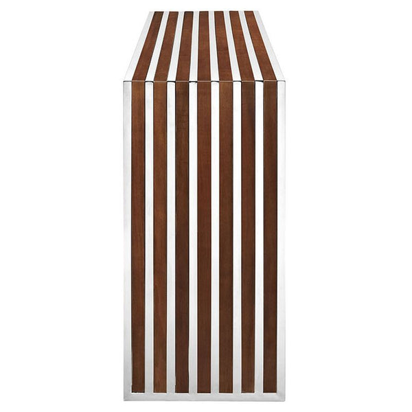 Gridiron Wood Inlay Console Table in Walnut