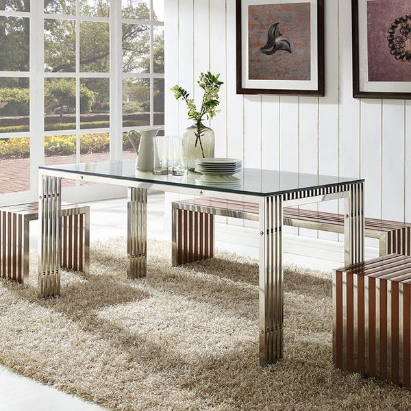 Gridiron Stainless Steel Dining Table in Silver