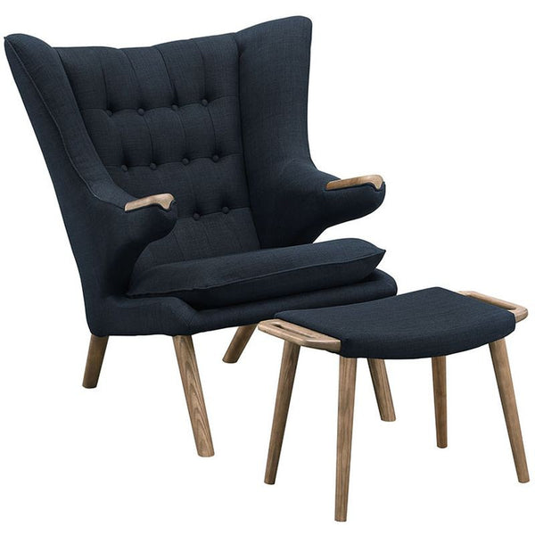 Bear Lounge Chair and Ottoman in Walnut Black