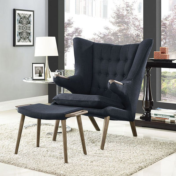 Bear Lounge Chair and Ottoman in Walnut Black