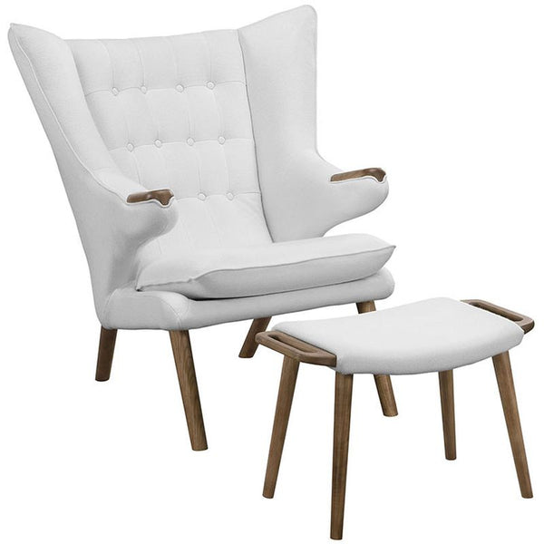 Bear Lounge Chair and Ottoman in Walnut White