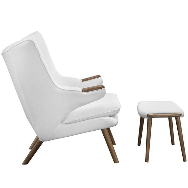 Bear Lounge Chair and Ottoman in Walnut White