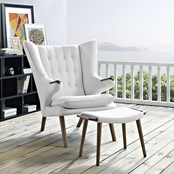 Bear Lounge Chair and Ottoman in Walnut White