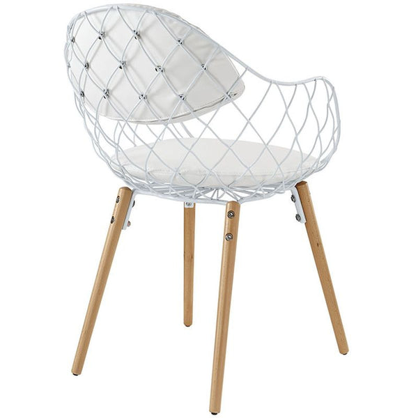 Basket Dining Metal Armchair in White White