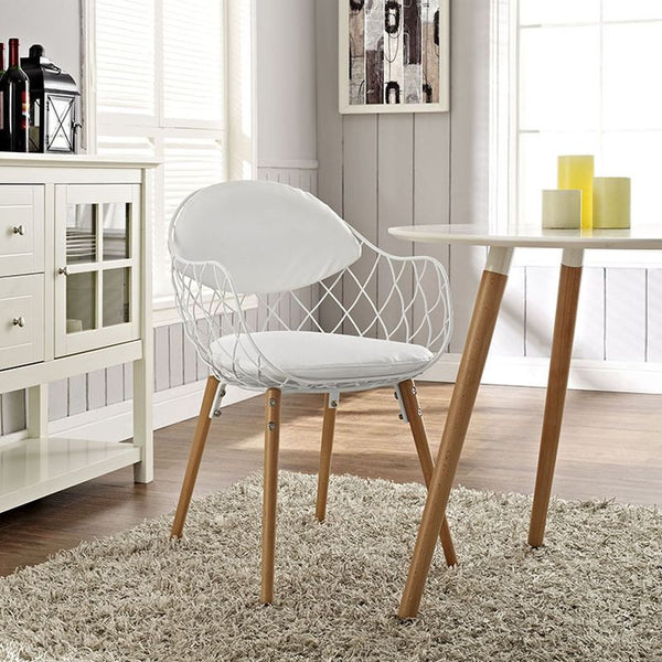 Basket Dining Metal Armchair in White White