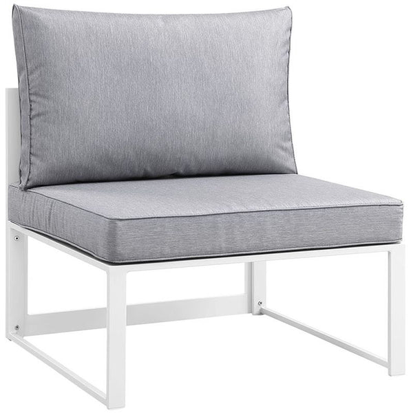 Fortuna Armless Outdoor Patio Sofa in White Gray
