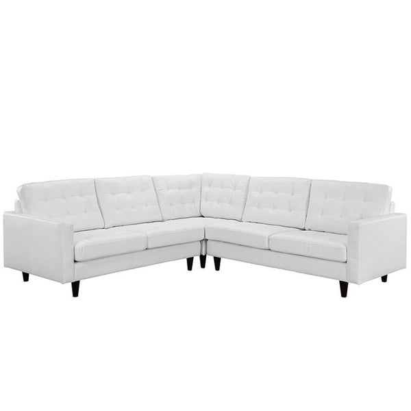 Empress 3 Piece Leather Sectional Sofa Set in White