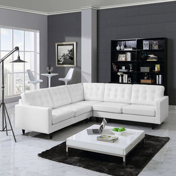 Empress 3 Piece Leather Sectional Sofa Set in White