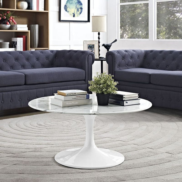 Lippa 36" Artificial Marble Coffee Table in White