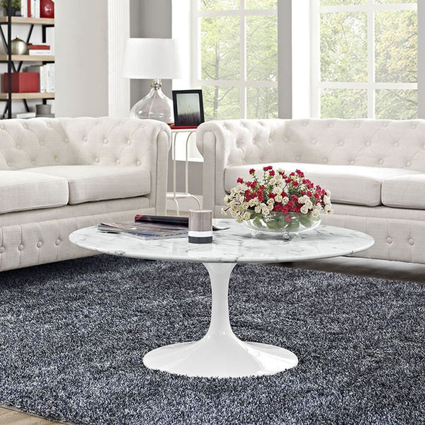 Lippa 40" Artificial Marble Coffee Table in White