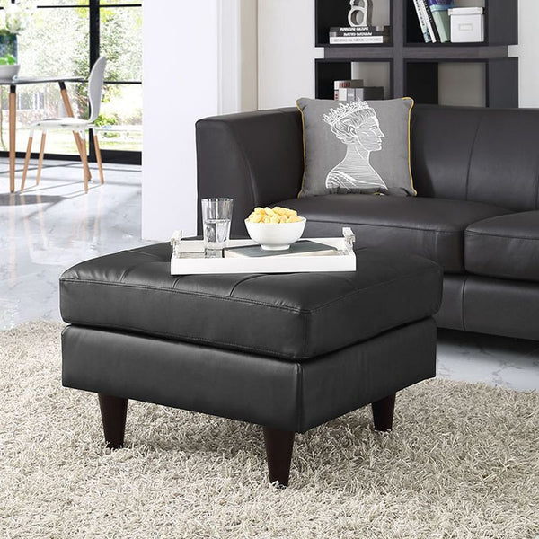 Empress Leather Ottoman in Black