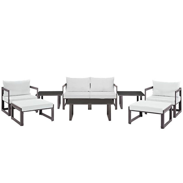 Fortuna 9 Piece Outdoor Patio Sectional Sofa Set in Brown White