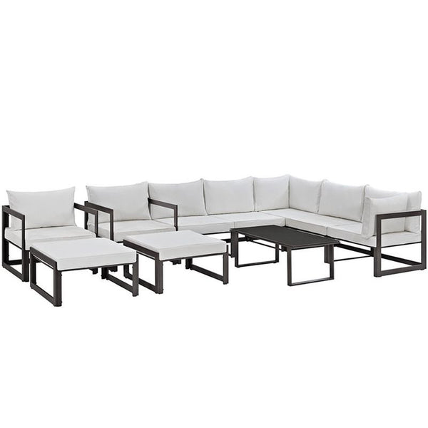 Fortuna 10 Piece Outdoor Patio Sectional Sofa Set in Brown White