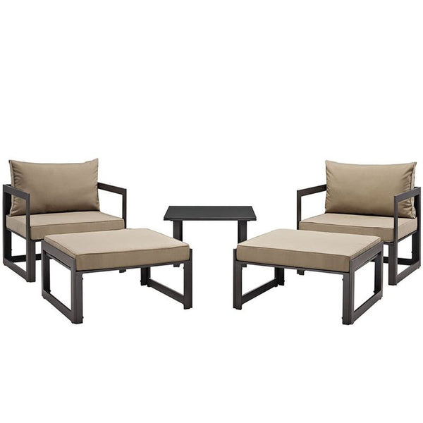 Fortuna 5 Piece Outdoor Patio Sectional Sofa Set in Brown Mocha