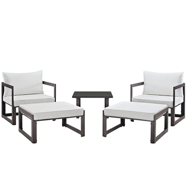 Fortuna 5 Piece Outdoor Patio Sectional Sofa Set in Brown White
