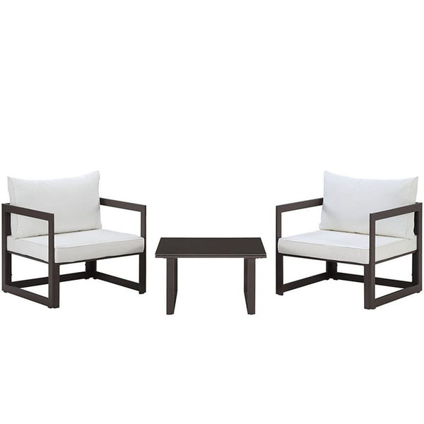 Fortuna 3 Piece Outdoor Patio Sectional Sofa Set in Brown White