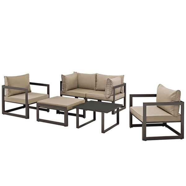 Fortuna 6 Piece Outdoor Patio Sectional Sofa Set in Brown Mocha