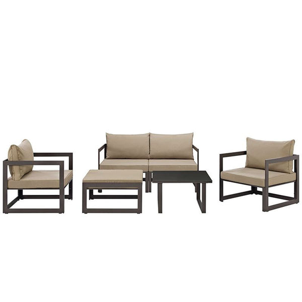 Fortuna 6 Piece Outdoor Patio Sectional Sofa Set in Brown Mocha