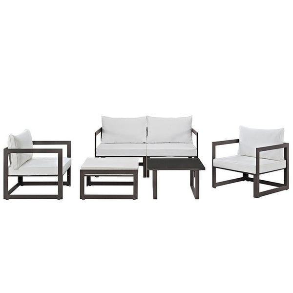 Fortuna 6 Piece Outdoor Patio Sectional Sofa Set in Brown White